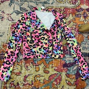 Tie dye cropped moto jacket